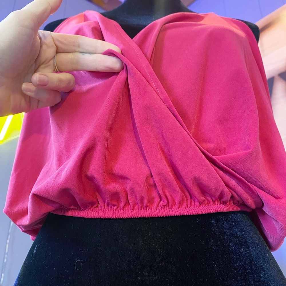 Vintage Y2K Hot Gal Fuchsia Pink Crossover Deep V Top Size Large - Picture 3 of 7